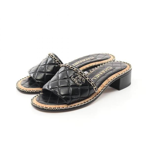 CHANEL Matelasse Mule sandals #35 G45671 Lambskin leather Black Used