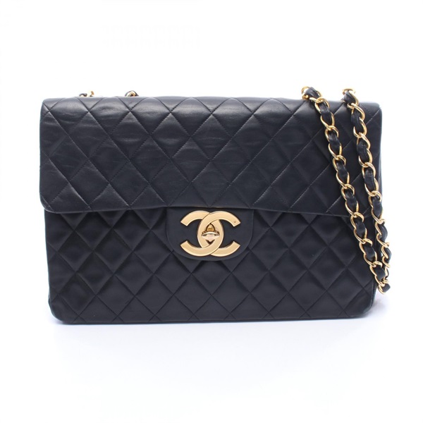CHANEL Jumbo Matelasse 34 Single Flap Chain Shoulder Bag Lambskin Black GHW Used