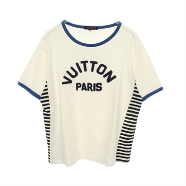 LOUIS VUITTON Flocked LV T-shirt Top RW232W OB0 FPTB06 cotton White Blue Used LV