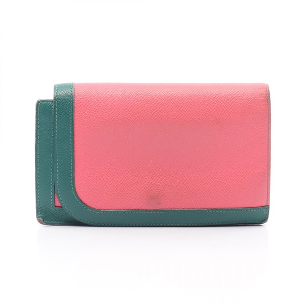 HERMES Camail Combine Long Bifold purse wallet A Epsom leather Rose azalee SHW