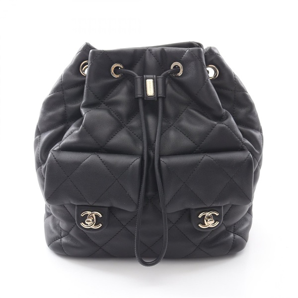 CHANEL Matelasse Rucksack Backpack AS4342 Lamb sheep leather Black Used Women CC