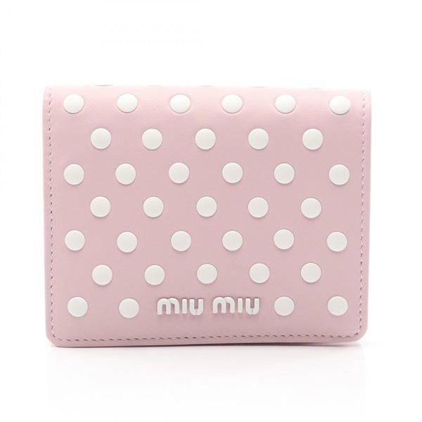 Miu Miu NAPPA BORCHIE Dot Studs Bi-fold wallet purse 5MV204 leather Pink White