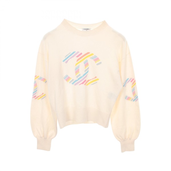CHANEL COCO Mark Knitwear Sweater #36 P60510K46043 cashmere White Used Women CC