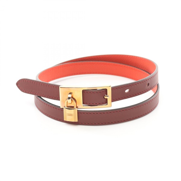 HERMES lucky belt ceinture reveresible Z leather Bordeaux Used PGHW